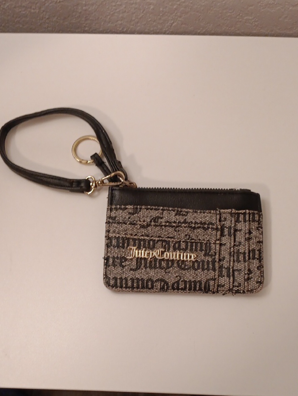 Juicy Couture Black & Gray Monogram Wristlet Card Case